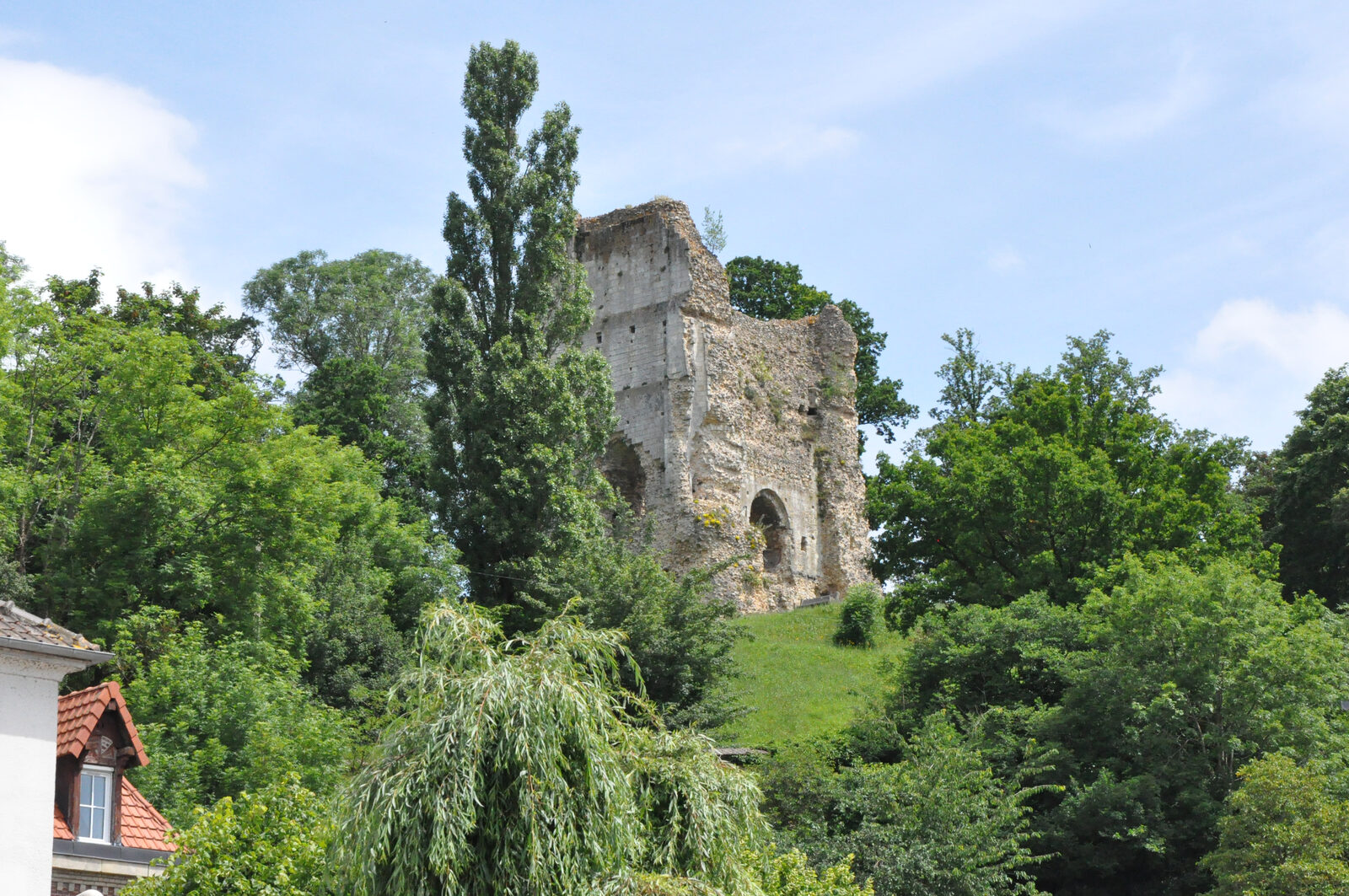 Le vieux donjon roman de Brionne dominant la vallée de la Risle